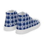 Men’s High Top Canvas Shoes Colorectal Cancer Awareness Plaid, Dark Blue Ribbon, Supportive Gift - Scottish Squares