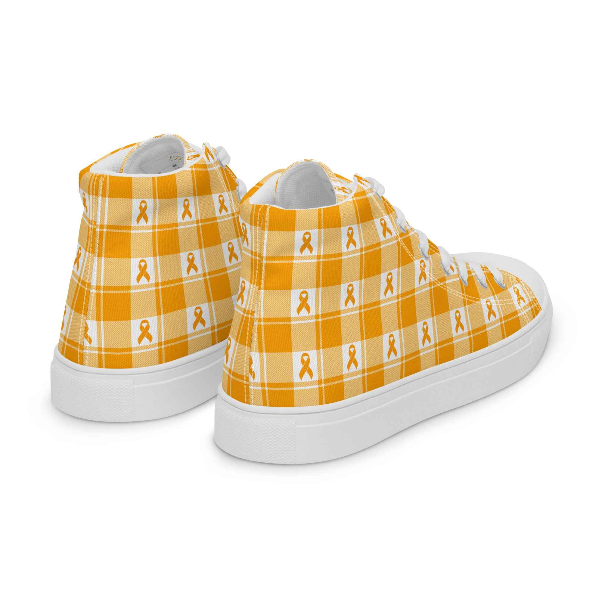 Men’s High Top Canvas Shoes Kidney Cancer Awareness Plaid, Orange Ribbon, Supportive Gift - Scottish Squares