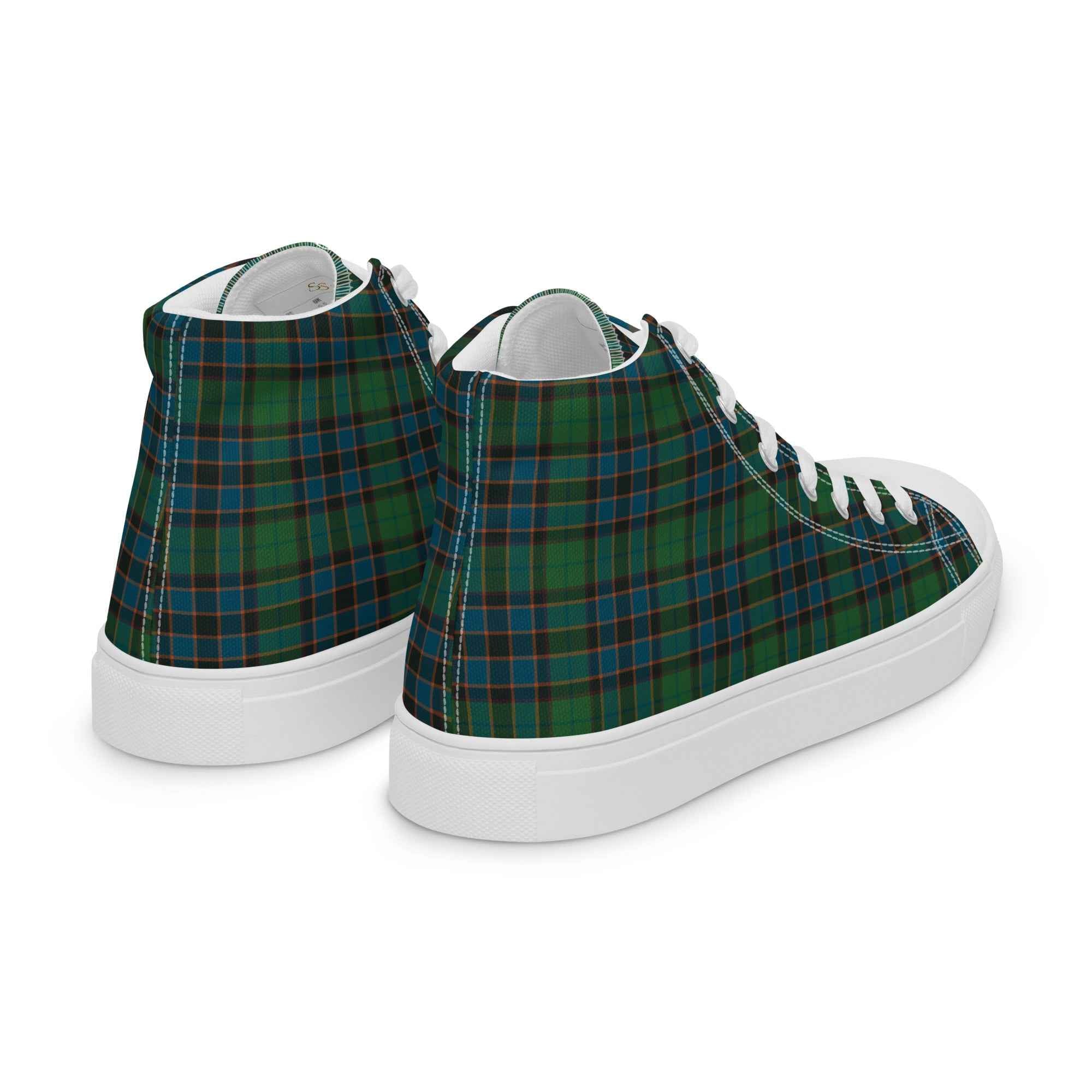 Men’s High Top Canvas Shoes Green Blue Orange Plaid Tartan