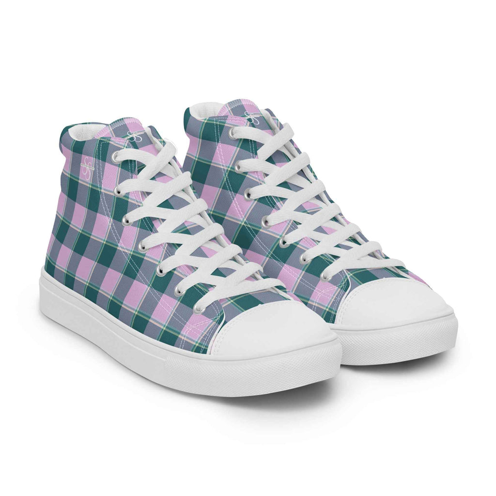 Men’s High Top Canvas Shoes Ming and Melanie Plaid - Scottish Squares