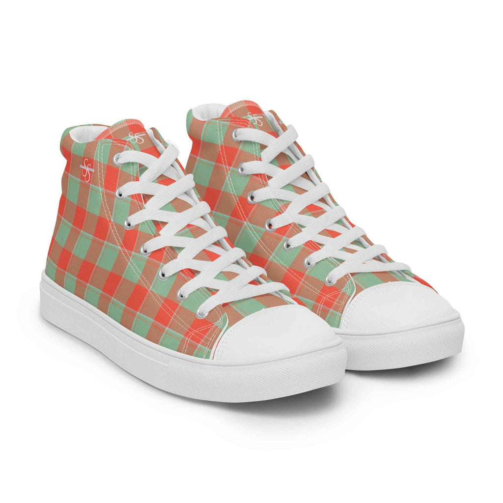 Men’s High Top Canvas Shoes Spring Rain and Persimmon Plaid - Scottish Squares