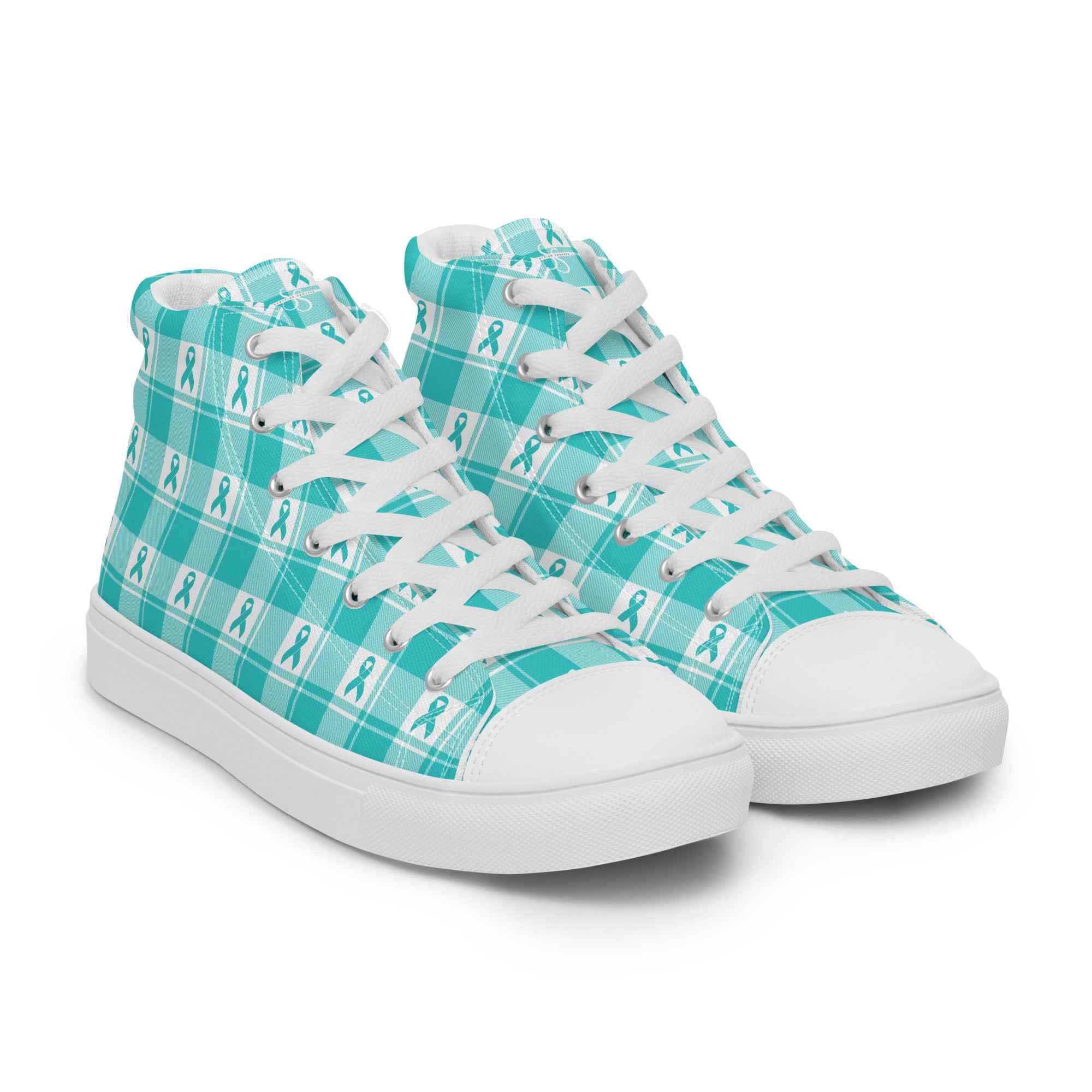 Men’s High Top Canvas Shoes Ovarian Cancer Awareness Plaid - Scottish Squares