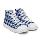 Men’s High Top Canvas Shoes Colorectal Cancer Awareness Plaid, Dark Blue Ribbon, Supportive Gift - Scottish Squares