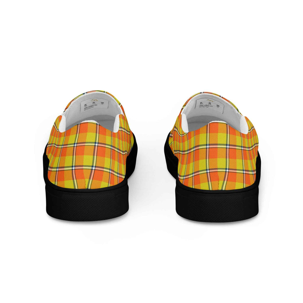 Men’s Slip-On Canvas Shoes Blaze Orange and Bird Flower Plaid - Scottish Squares