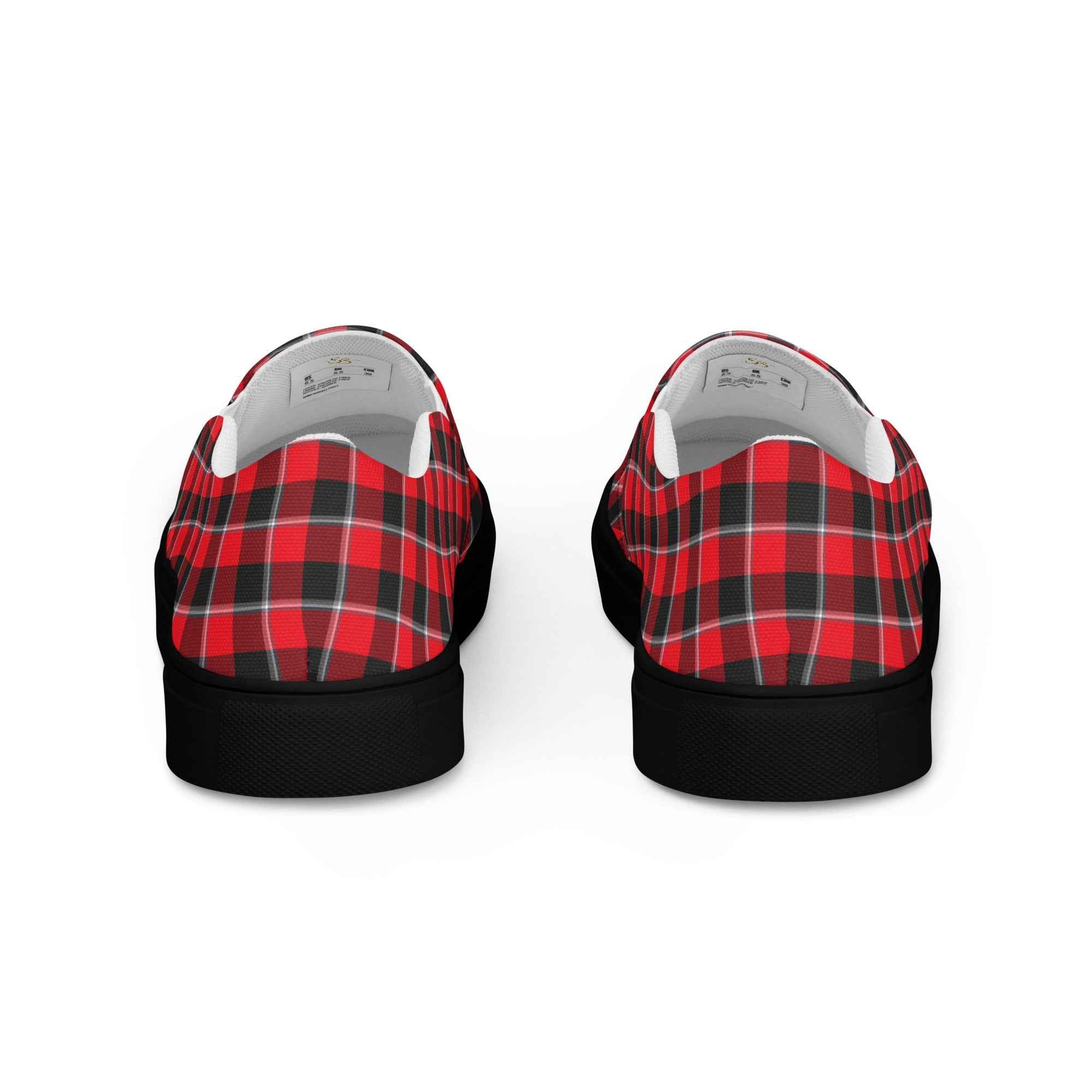 Men’s Slip-On Canvas Shoes Red Ribbon and Heavy Metal Plaid - Scottish Squares