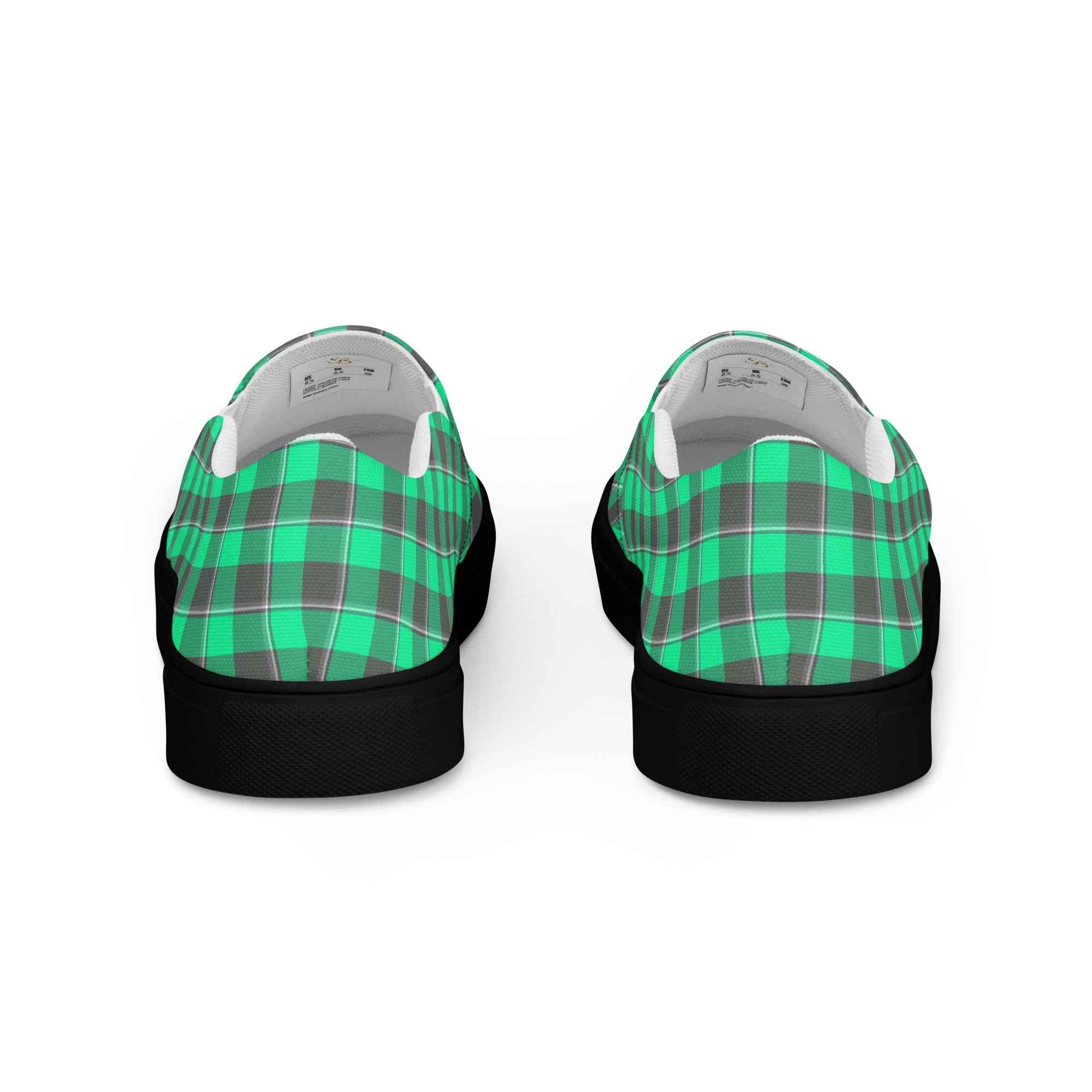 Men’s Slip-On Canvas Shoes Spring Green and Finlandia Plaid - Scottish Squares