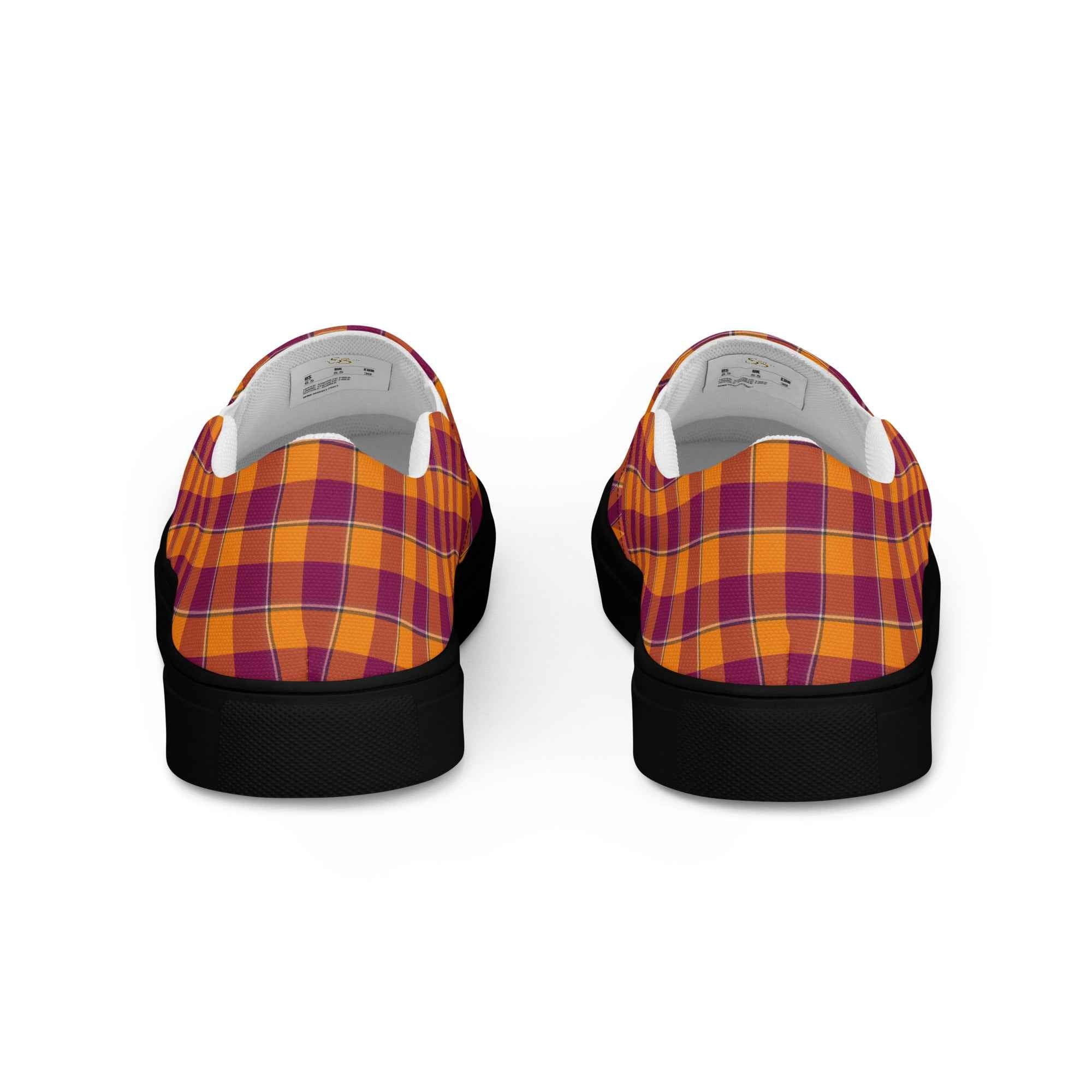 Men’s Slip-On Canvas Shoes Tahiti Gold and Rose Bud Cherry Plaid - Scottish Squares
