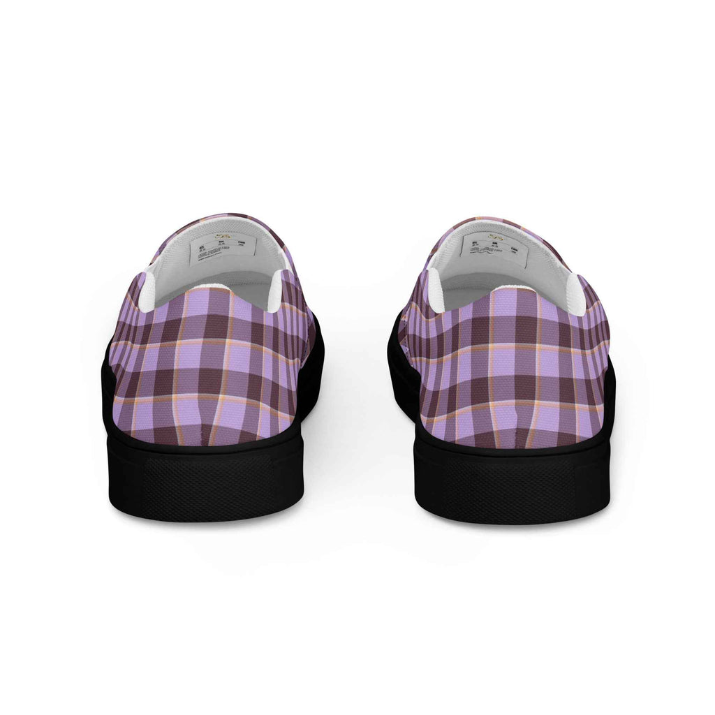 Men’s Slip-On Canvas Shoes Light Wisteria and Livid Brown Plaid - Scottish Squares