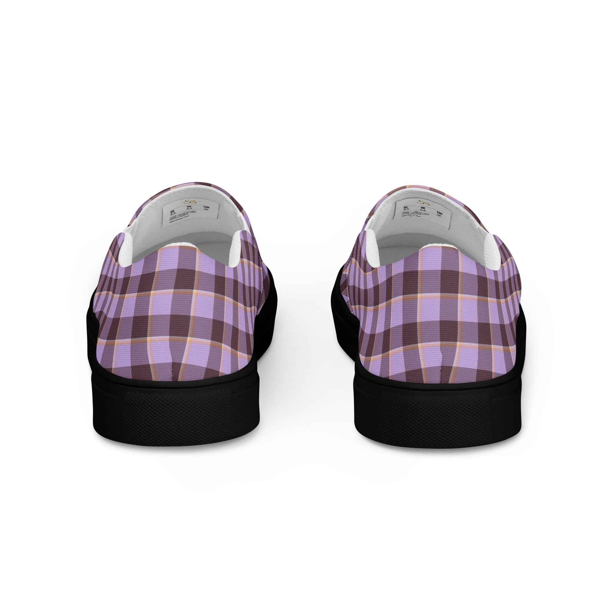 Men’s Slip-On Canvas Shoes Light Wisteria and Livid Brown Plaid - Scottish Squares