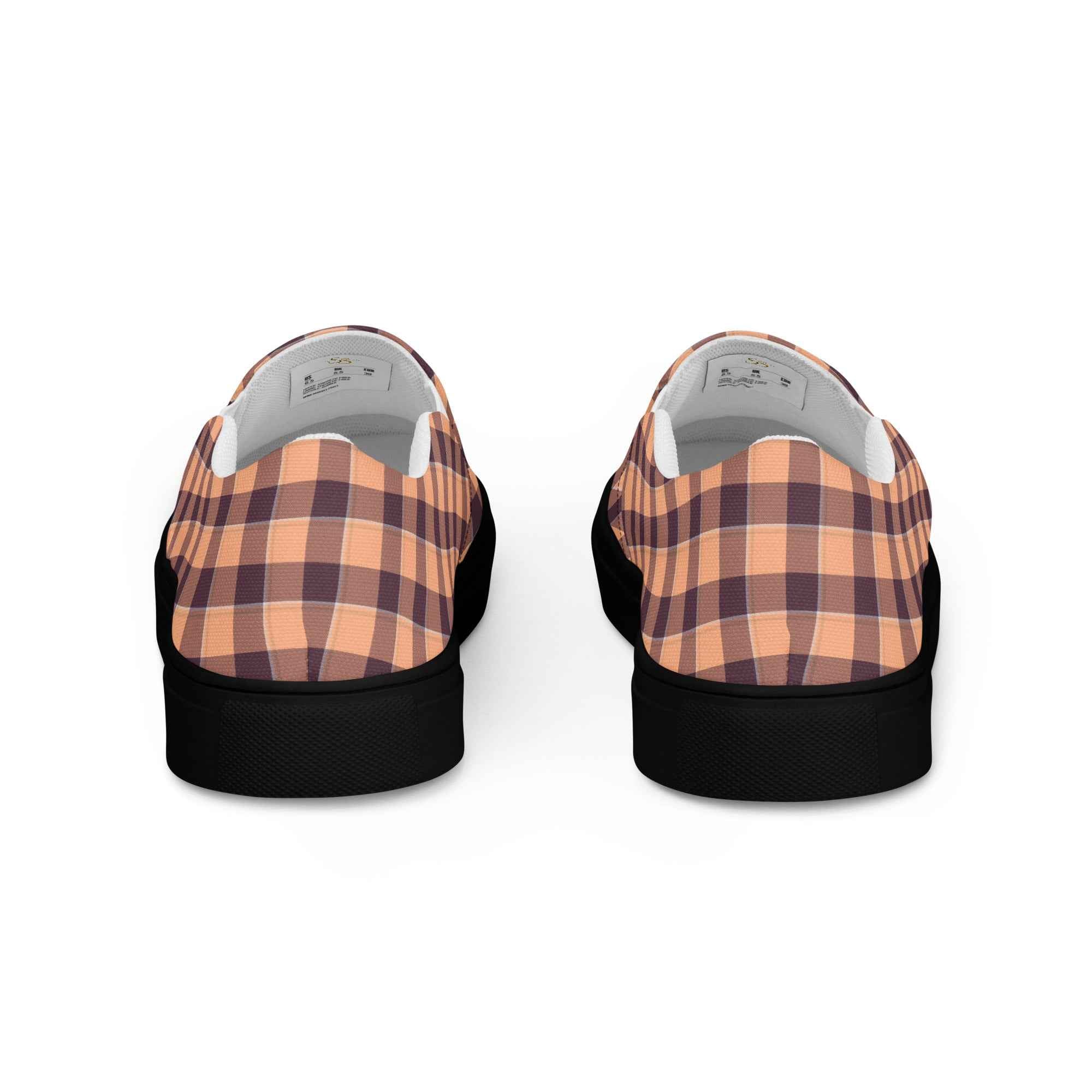 Men’s Slip-On Canvas Shoes Hit Pink and Livid Brown Plaid - Scottish Squares