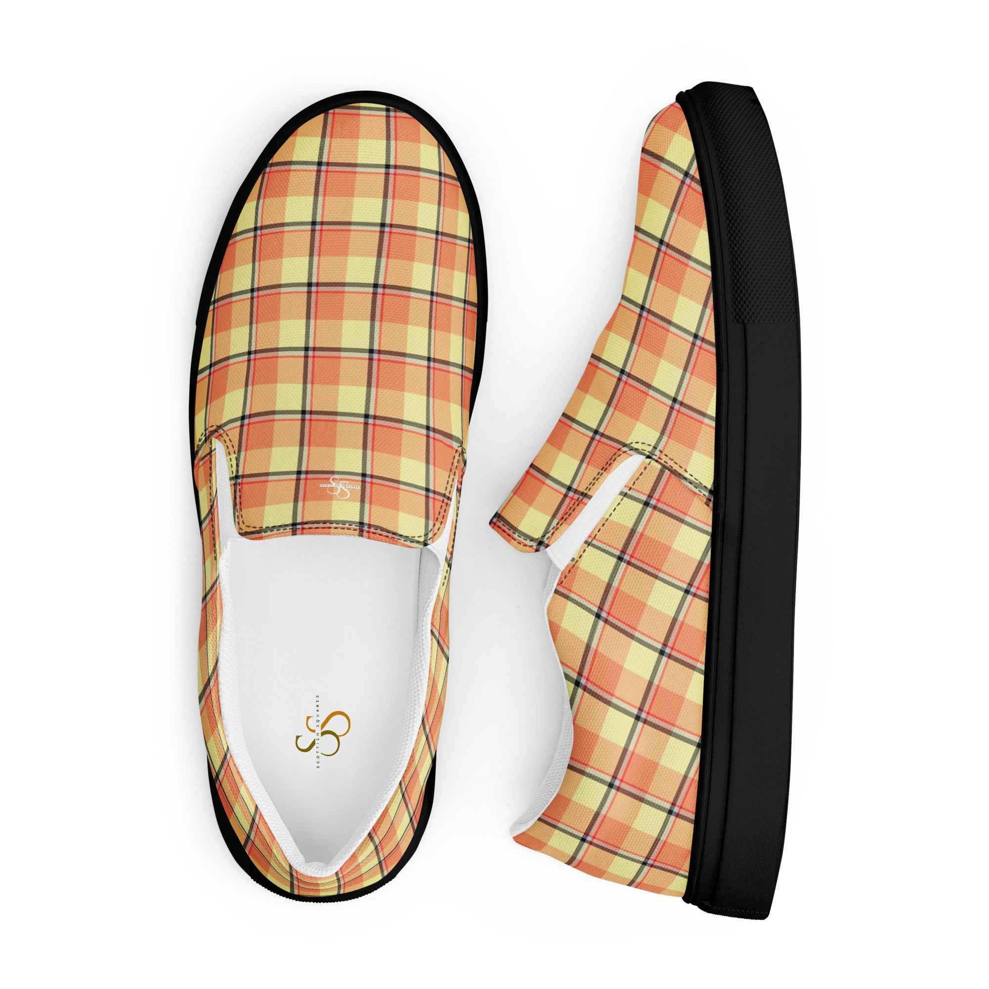 Men’s Slip-On Canvas Shoes Claystone and Morning Mist Plaid - Scottish Squares
