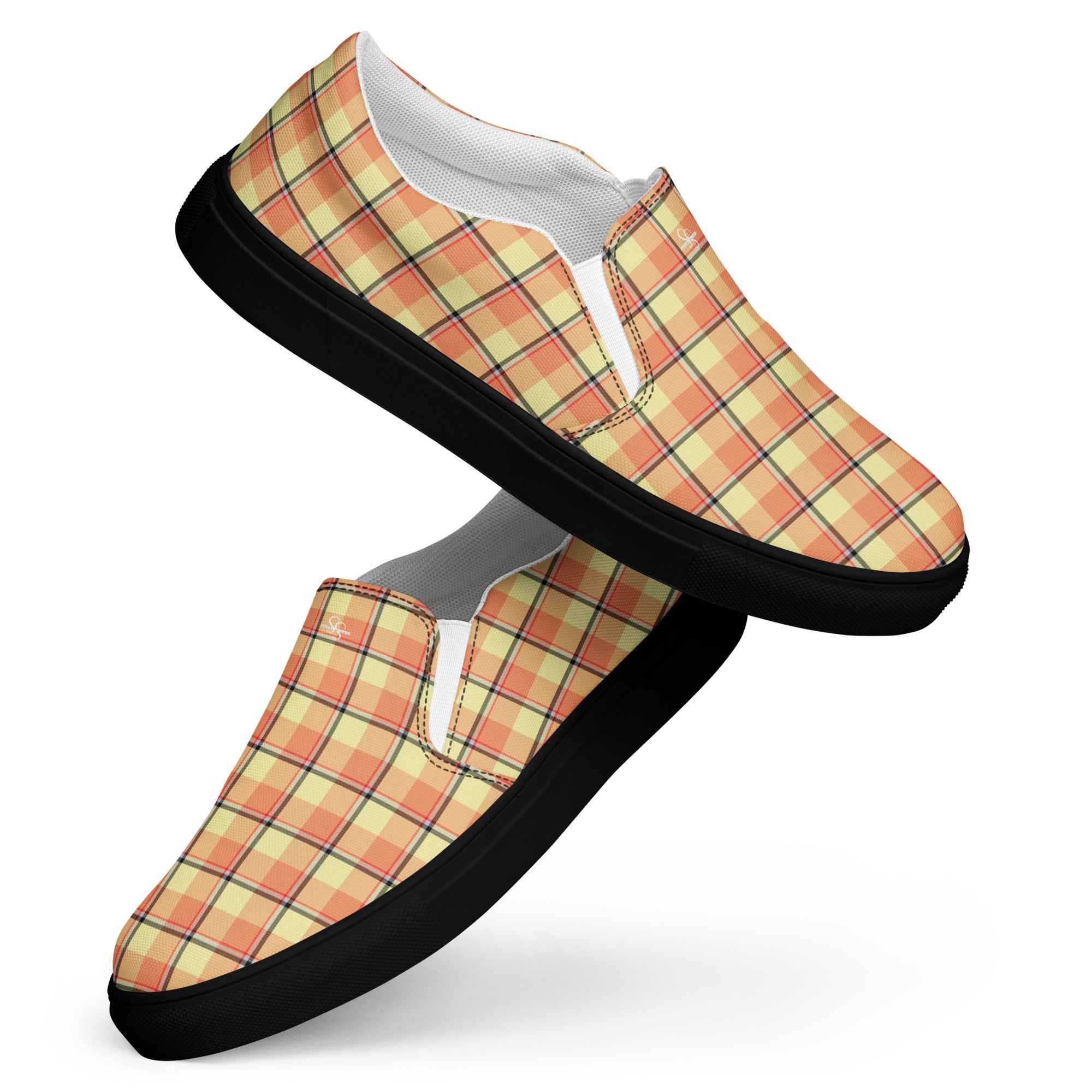Men’s Slip-On Canvas Shoes Claystone and Morning Mist Plaid - Scottish Squares