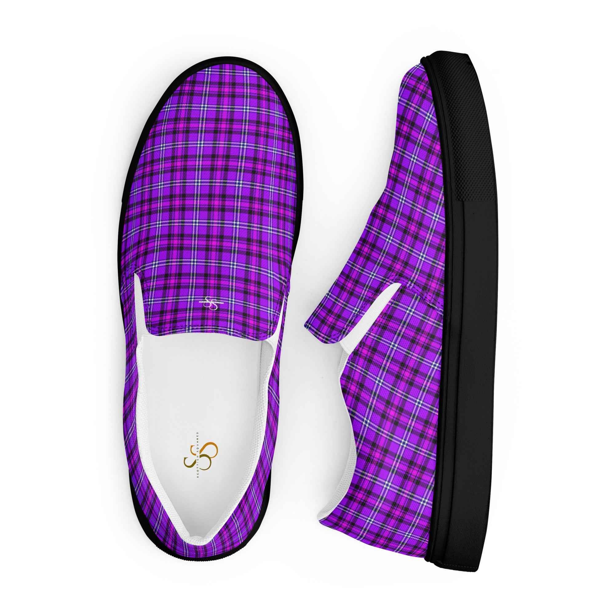 Men’s Slip-On Canvas Shoes Electric Violet and Fuchsia Plaid - Scottish Squares