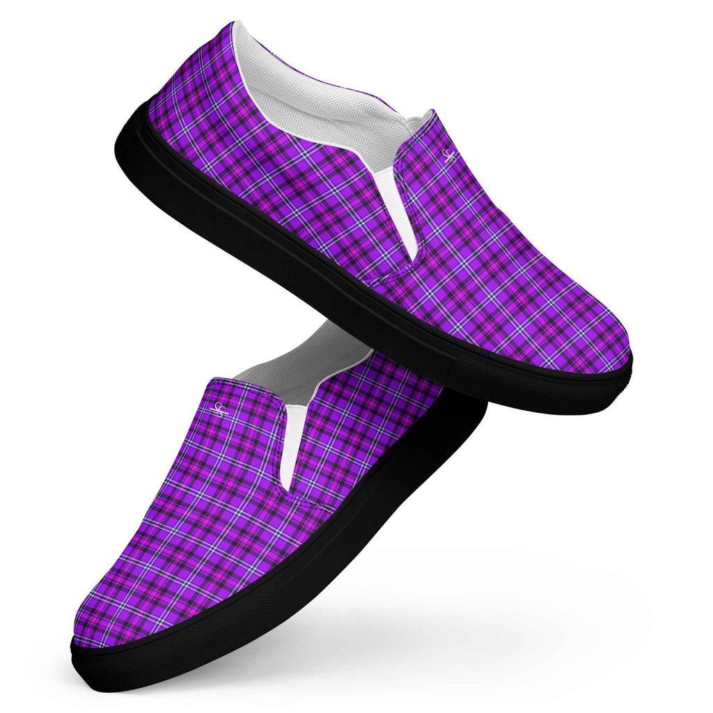 Men’s Slip-On Canvas Shoes Electric Violet and Fuchsia Plaid - Scottish Squares