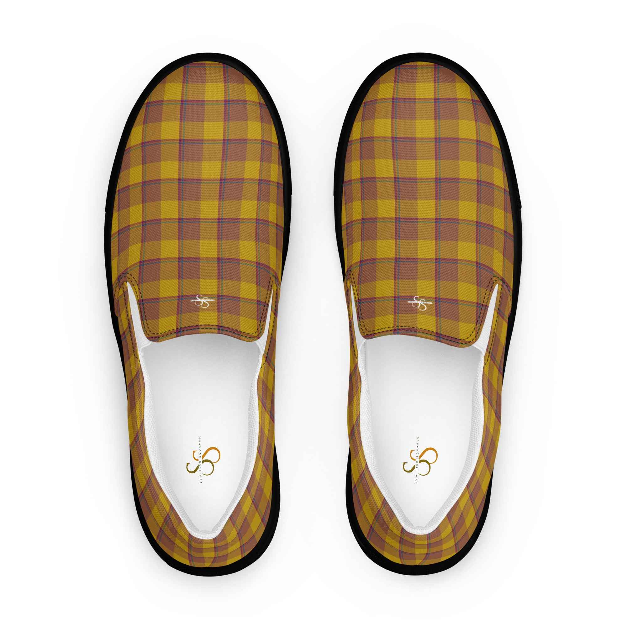 Men’s Slip-On Canvas Shoes Potters Clay and Pizza Plaid 13 - Scottish Squares