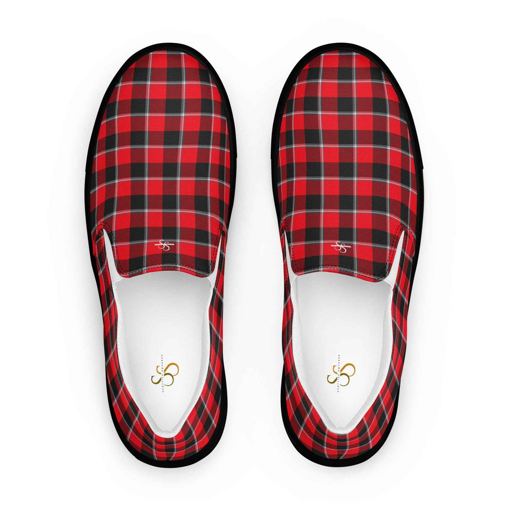 Men’s Slip-On Canvas Shoes Red Ribbon and Heavy Metal Plaid 13 - Scottish Squares