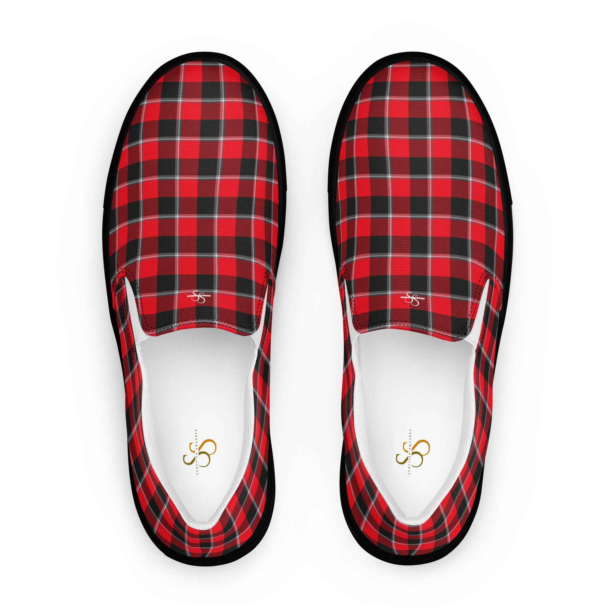 Men’s Slip-On Canvas Shoes Red Ribbon and Heavy Metal Plaid 13 - Scottish Squares
