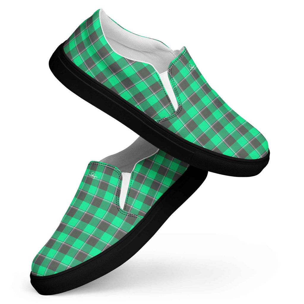 Men’s Slip-On Canvas Shoes Spring Green and Finlandia Plaid - Scottish Squares
