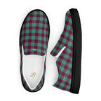 Men’s Slip-On Canvas Shoes Ocean Green and Mulberry Wood Plaid - Scottish Squares