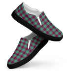 Men’s Slip-On Canvas Shoes Ocean Green and Mulberry Wood Plaid - Scottish Squares