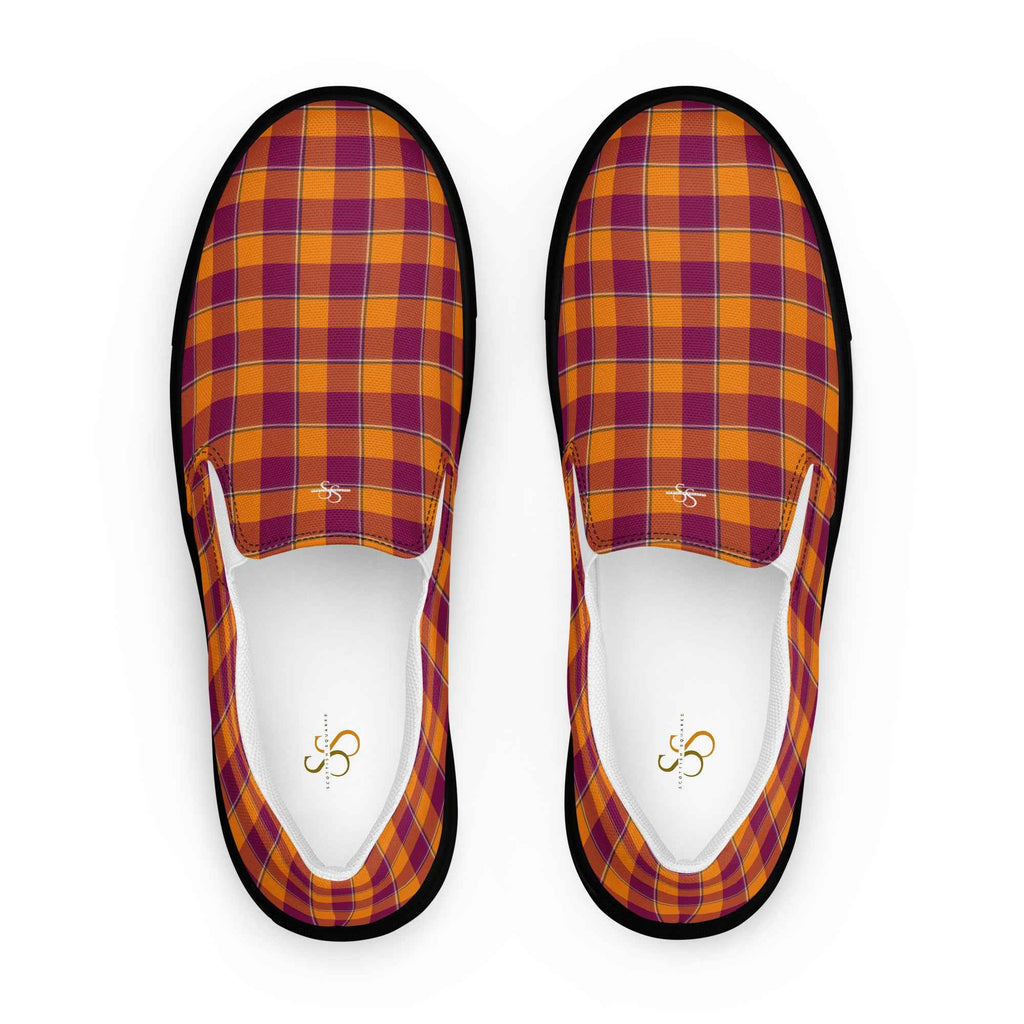 Men’s Slip-On Canvas Shoes Tahiti Gold and Rose Bud Cherry Plaid 13 - Scottish Squares