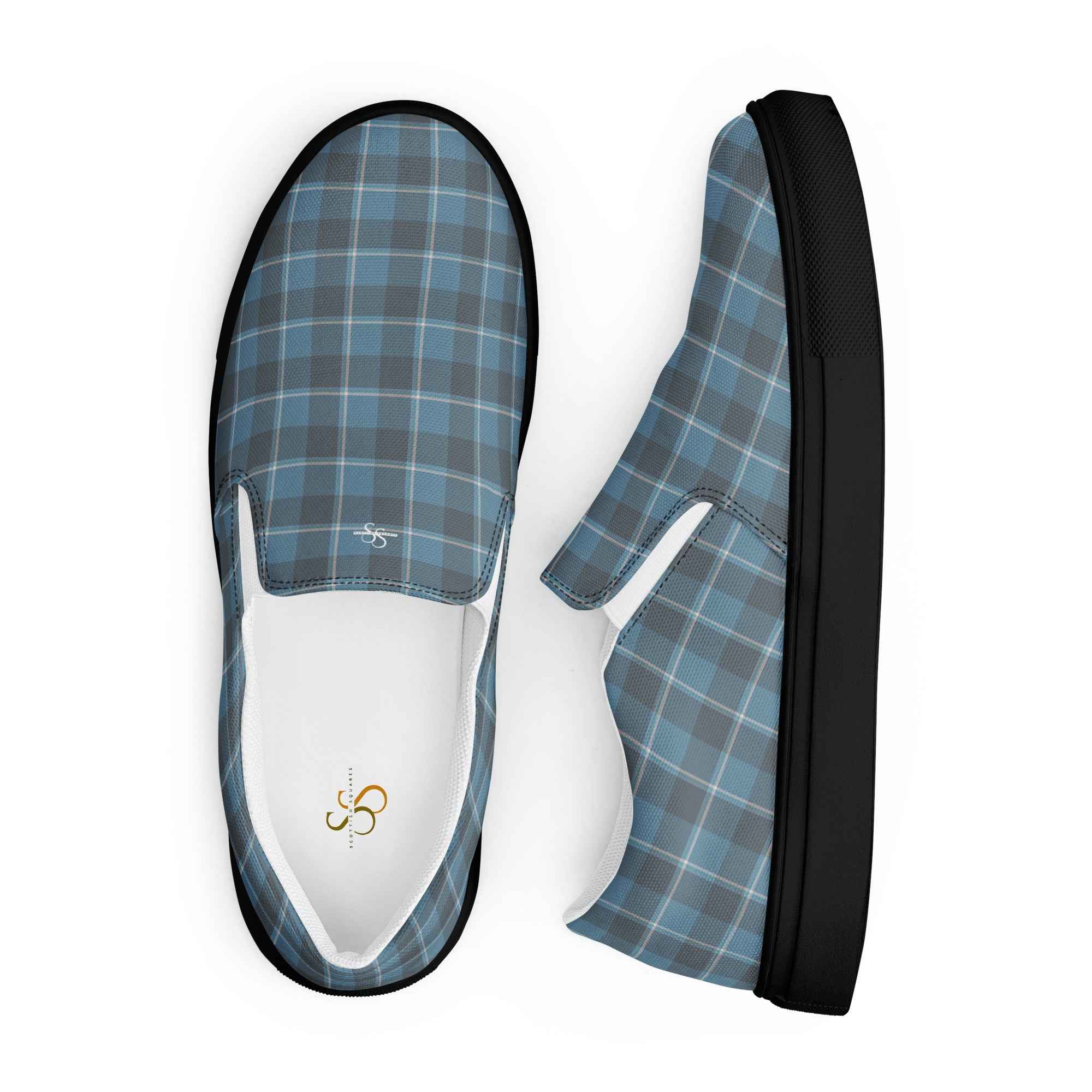 Men’s Slip-On Canvas Shoes Hoki and Shuttle Gray Plaid - Scottish Squares