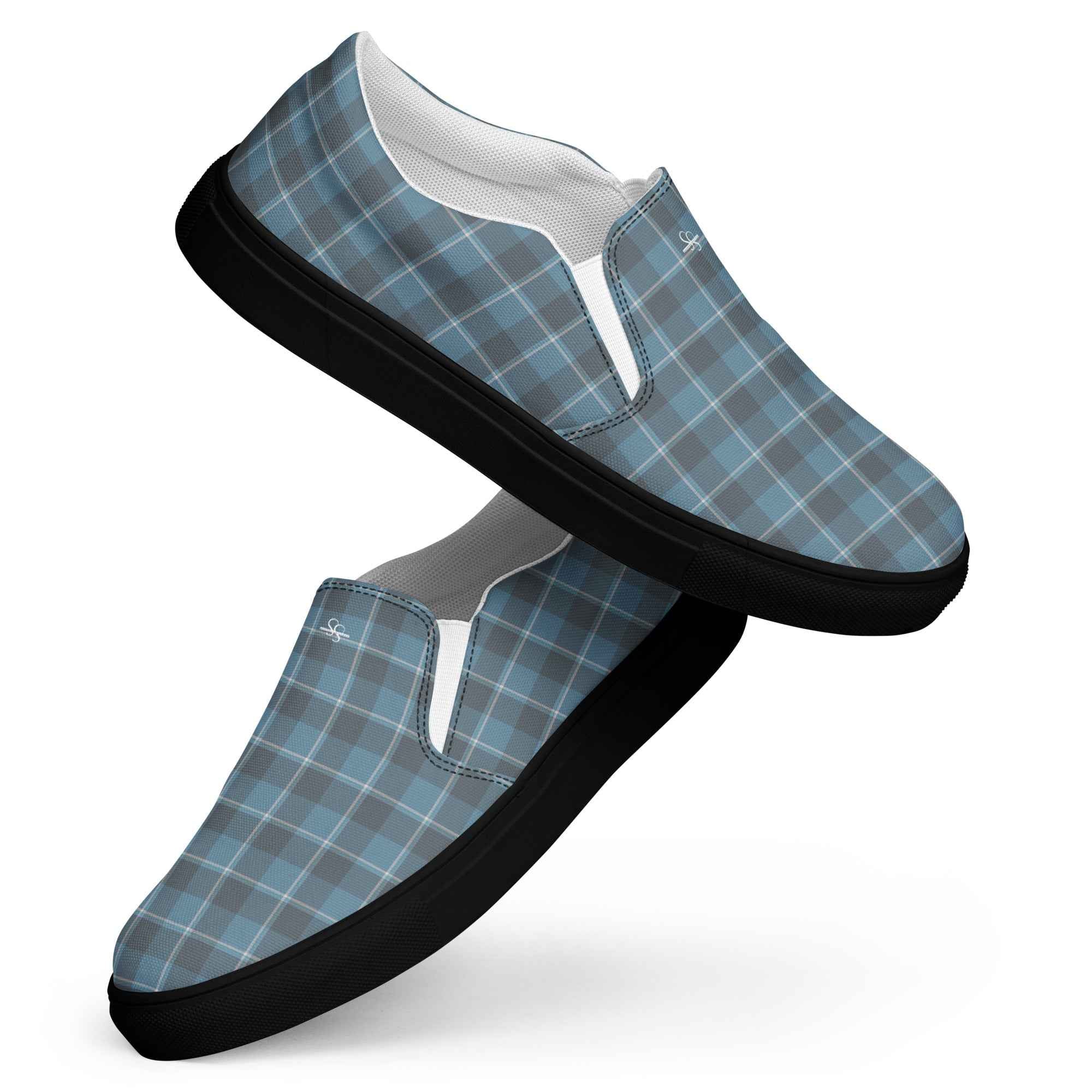 Men’s Slip-On Canvas Shoes Hoki and Shuttle Gray Plaid - Scottish Squares