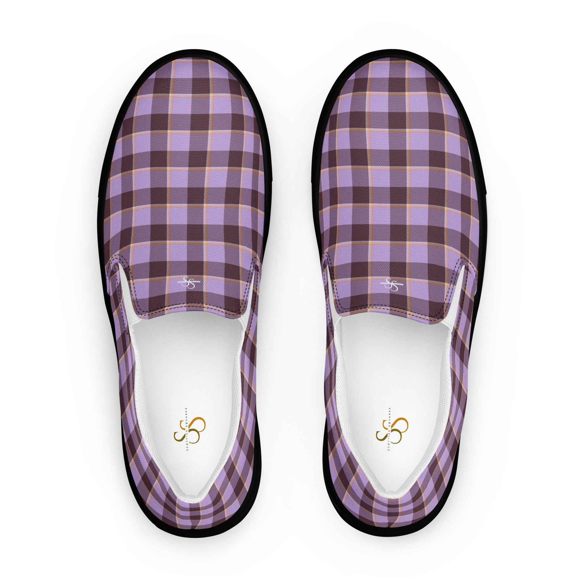 Men’s Slip-On Canvas Shoes Light Wisteria and Livid Brown Plaid 13 - Scottish Squares