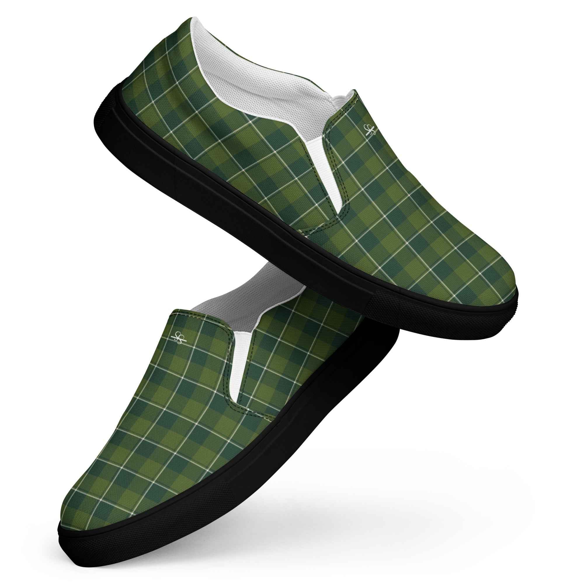 Men’s Slip-On Canvas Shoes Woodland and Evergreen Plaid - Scottish Squares