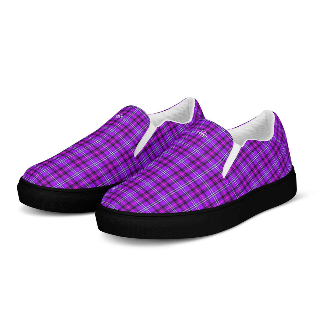 Men’s Slip-On Canvas Shoes Electric Violet and Fuchsia Plaid - Scottish Squares