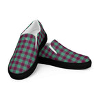 Men’s Slip-On Canvas Shoes Ocean Green and Mulberry Wood Plaid - Scottish Squares
