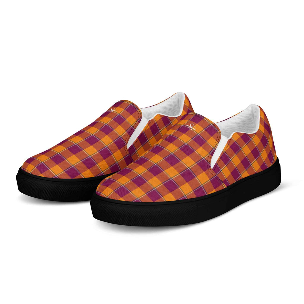 Men’s Slip-On Canvas Shoes Tahiti Gold and Rose Bud Cherry Plaid - Scottish Squares