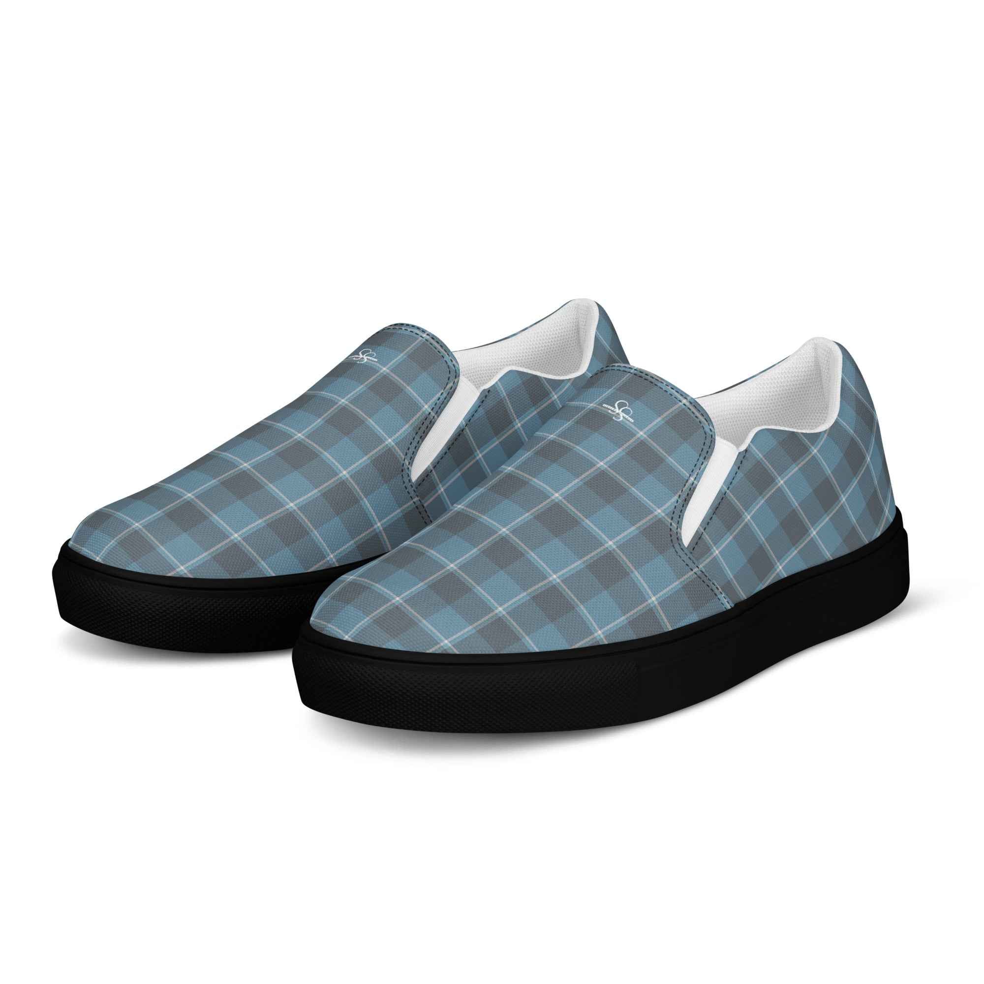 Men’s Slip-On Canvas Shoes Hoki and Shuttle Gray Plaid - Scottish Squares