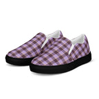 Men’s Slip-On Canvas Shoes Light Wisteria and Livid Brown Plaid - Scottish Squares