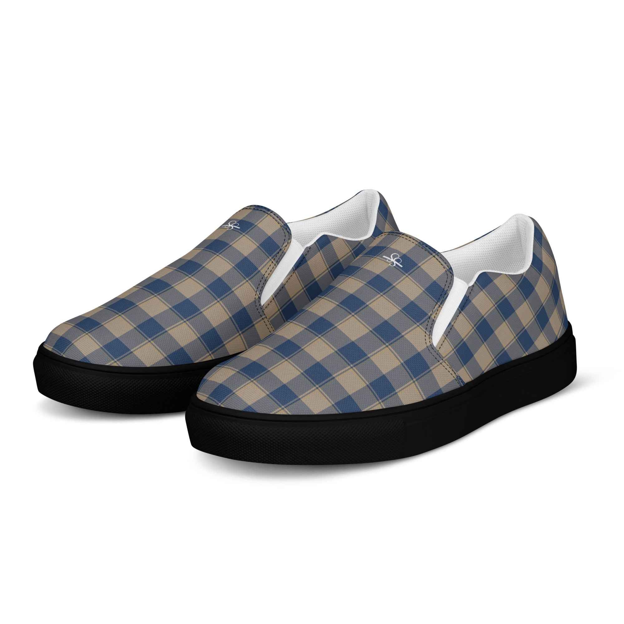 Men’s Slip-On Canvas Shoes Cello and Donkey Brown Plaid - Scottish Squares