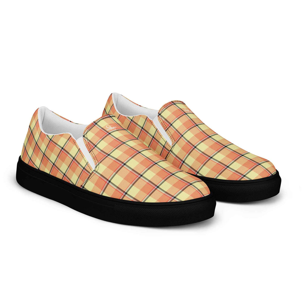 Men’s Slip-On Canvas Shoes Claystone and Morning Mist Plaid - Scottish Squares