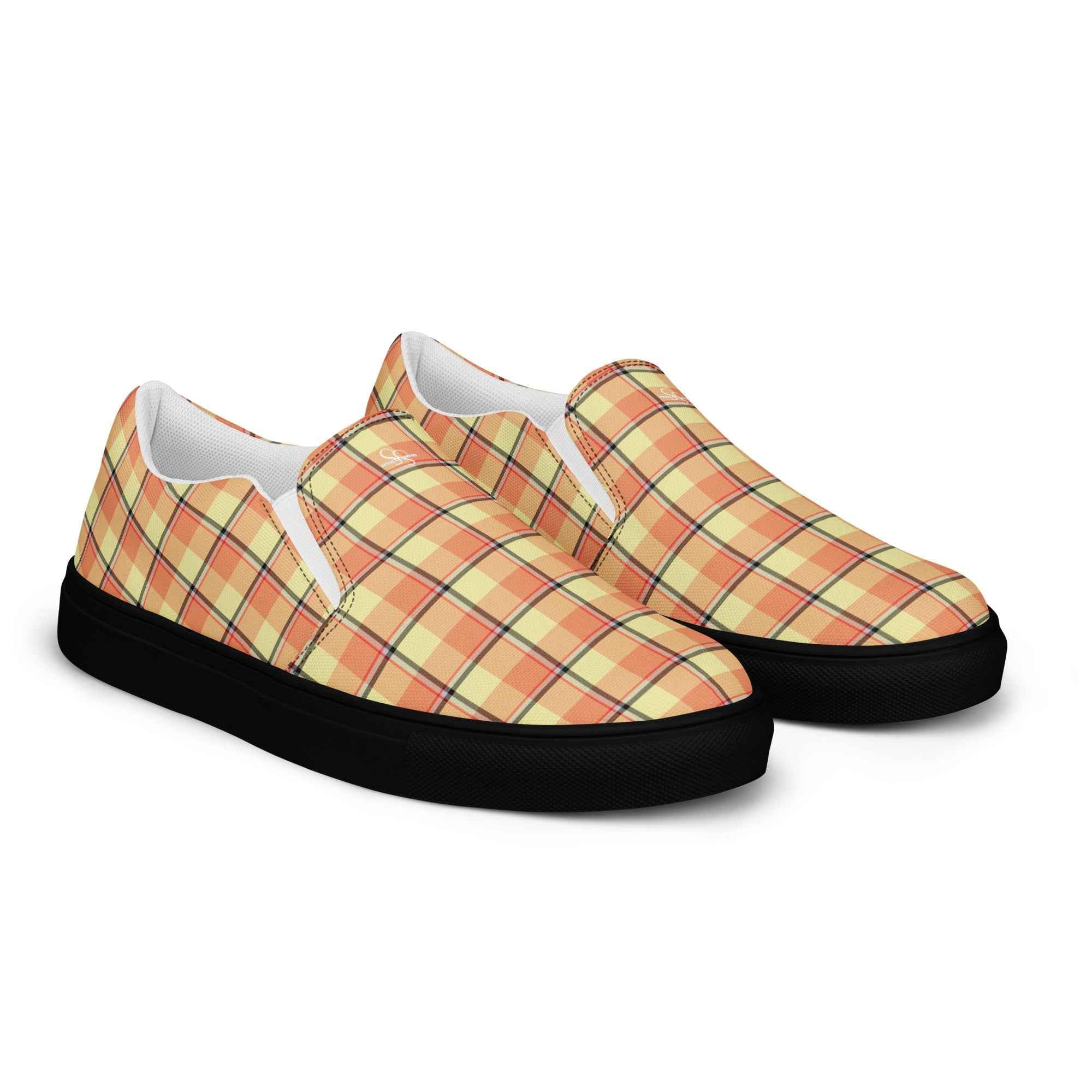 Men’s Slip-On Canvas Shoes Claystone and Morning Mist Plaid - Scottish Squares