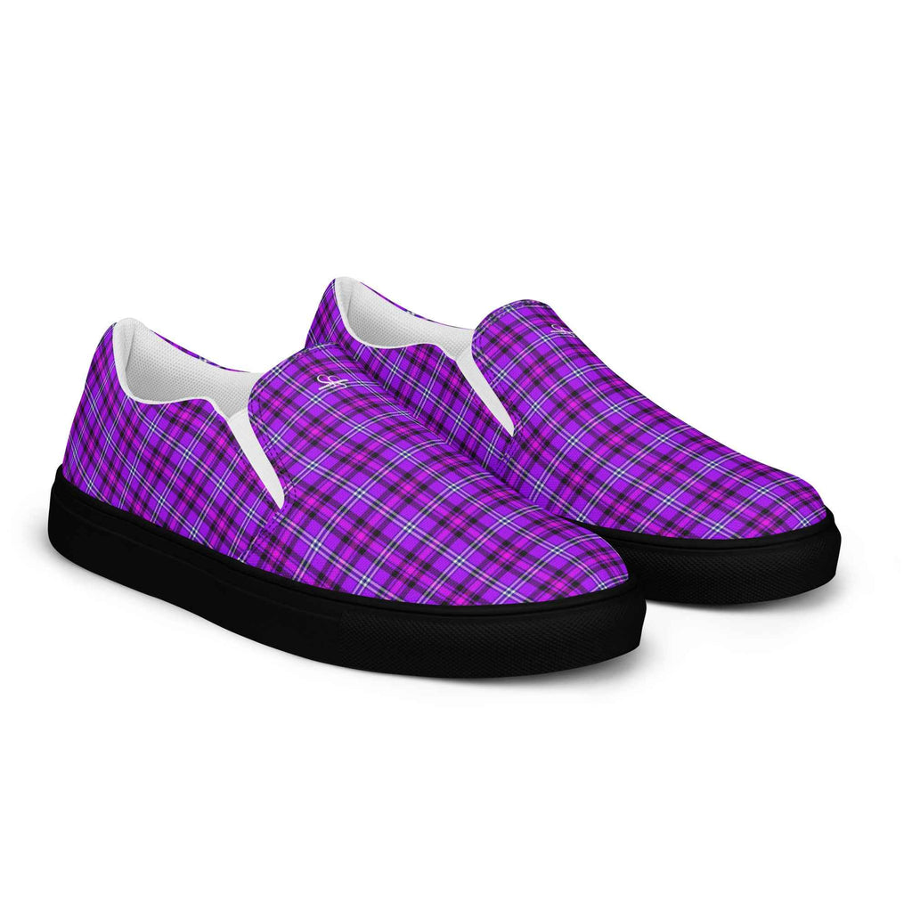 Men’s Slip-On Canvas Shoes Electric Violet and Fuchsia Plaid - Scottish Squares