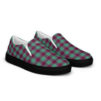 Men’s Slip-On Canvas Shoes Ocean Green and Mulberry Wood Plaid - Scottish Squares