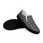 Men’s Slip-On Canvas Shoes Ocean Green and Mulberry Wood Plaid - Scottish Squares