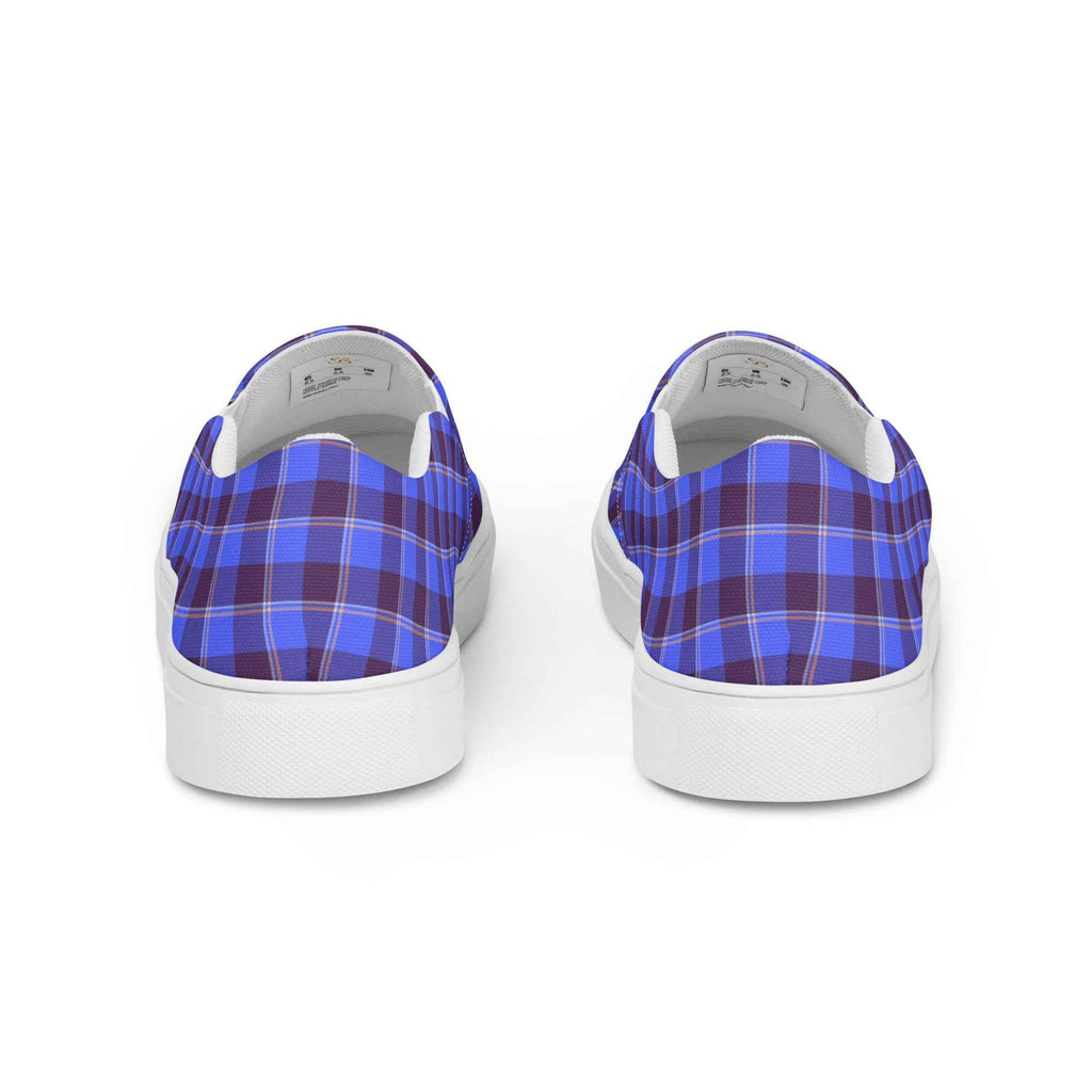 Men’s Slip-On Canvas Shoes Cornflower Blue and Livid Brown Plaid - Scottish Squares