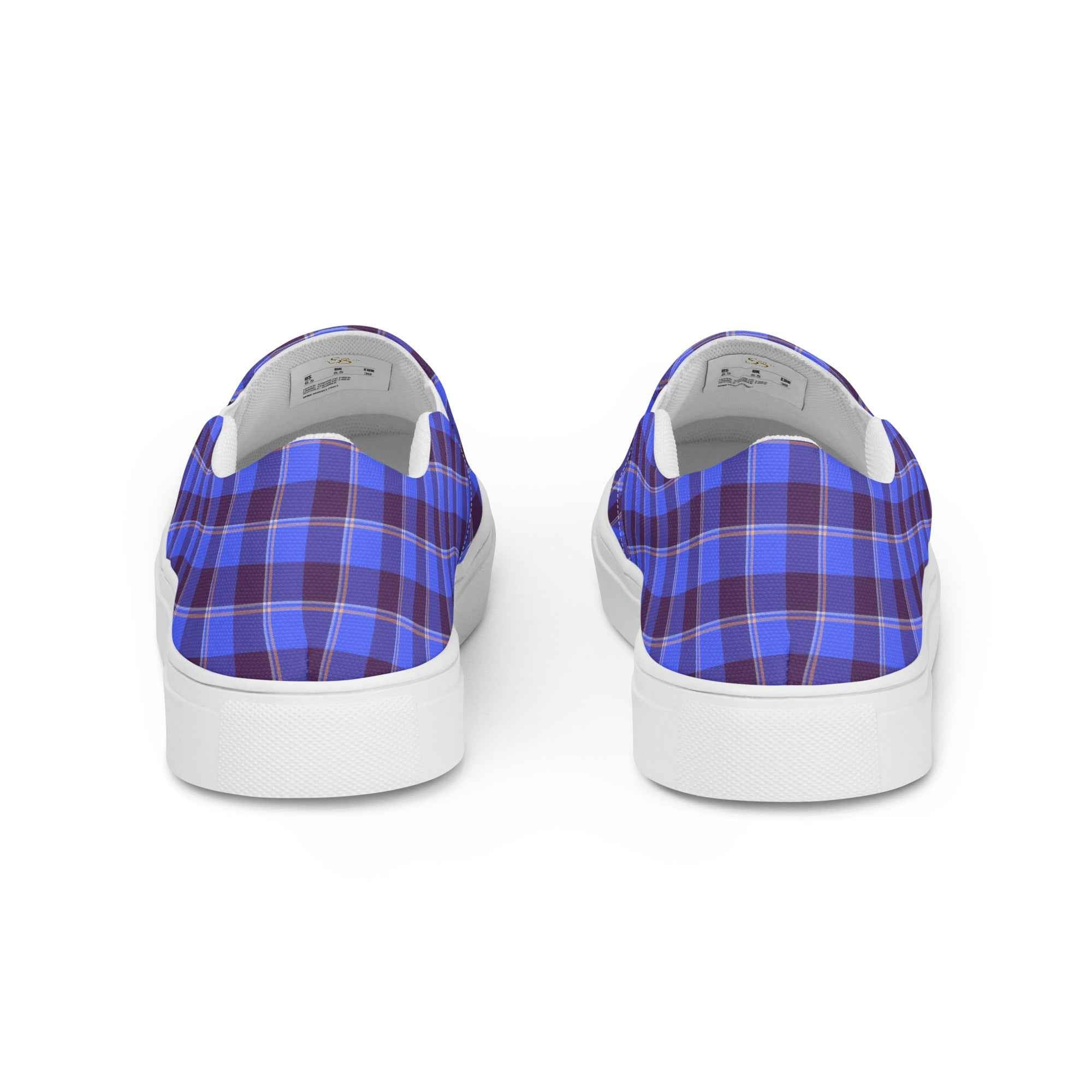 Men’s Slip-On Canvas Shoes Cornflower Blue and Livid Brown Plaid - Scottish Squares