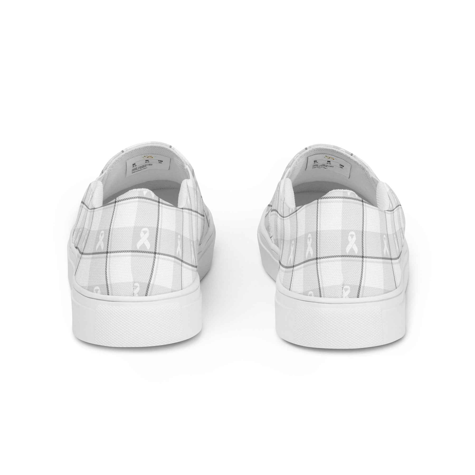 Men’s Slip-On Canvas Shoes Lung Cancer Awareness Plaid, White Ribbon, Supportive Gift - Scottish Squares