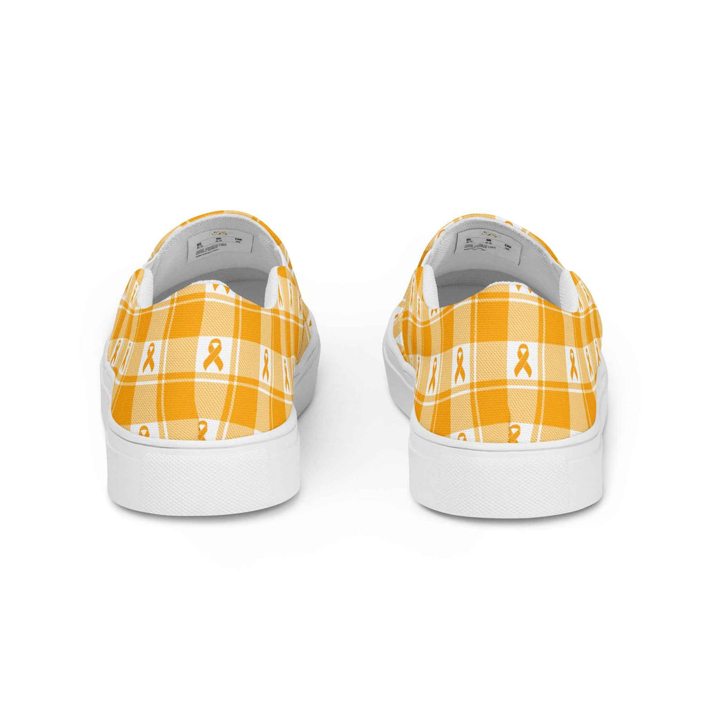 Men’s Slip-On Canvas Shoes Kidney Cancer Awareness Plaid, Orange Ribbon, Supportive Gift - Scottish Squares
