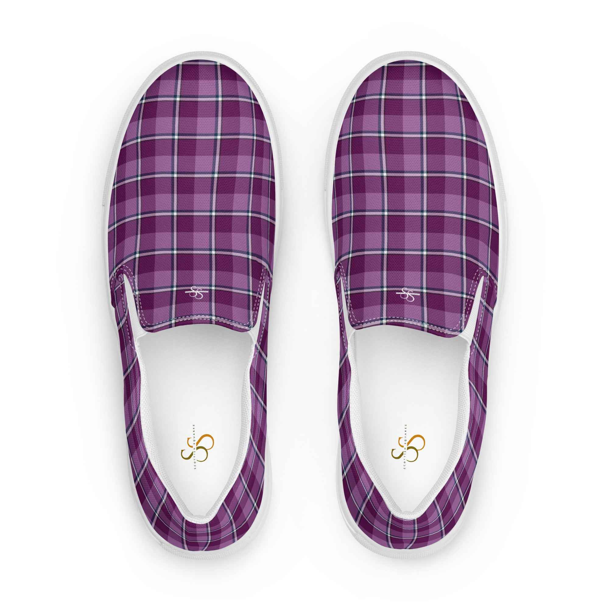 Men’s Slip-On Canvas Shoes Purple and Trendy Pink Plaid 13 - Scottish Squares