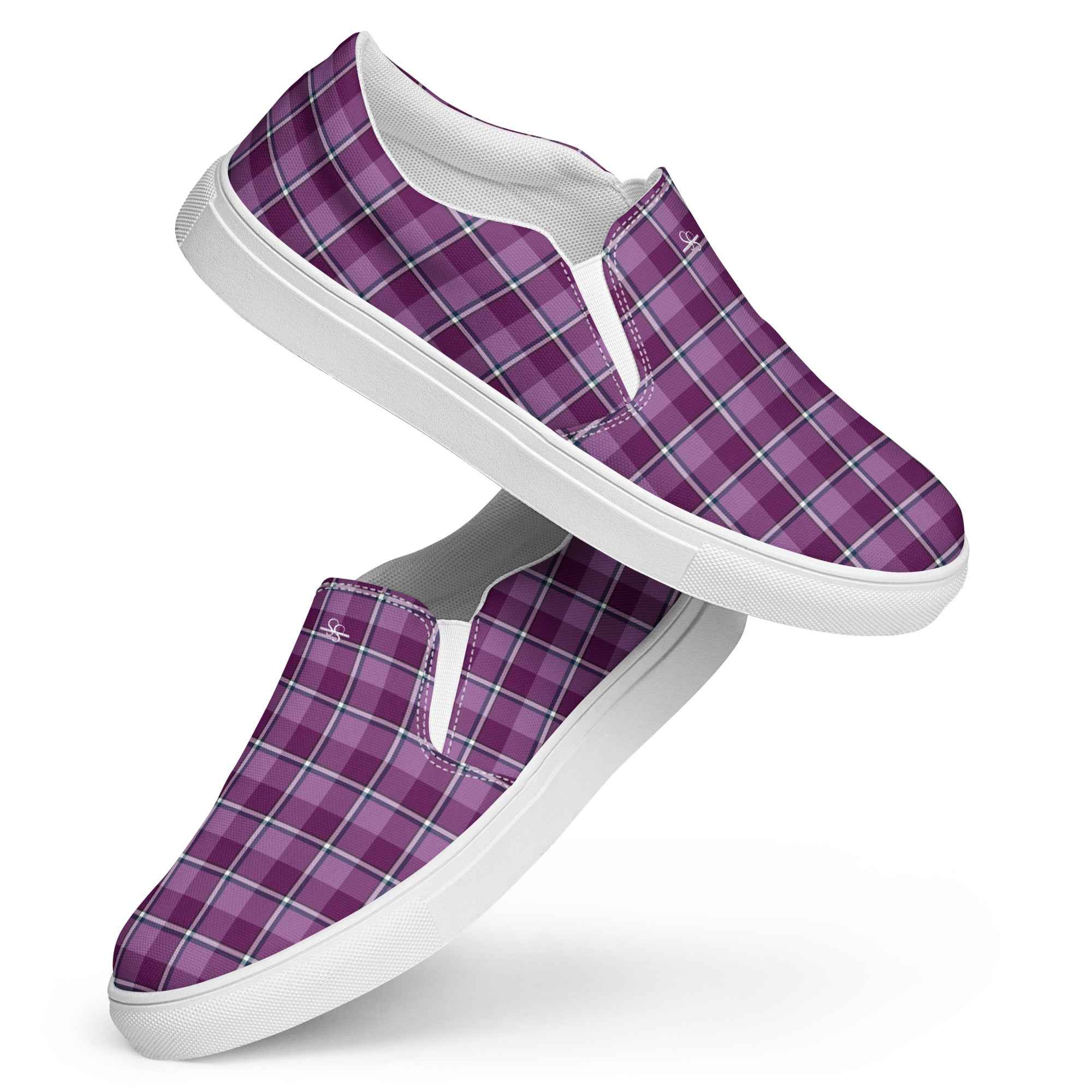Men’s Slip-On Canvas Shoes Purple and Trendy Pink Plaid - Scottish Squares