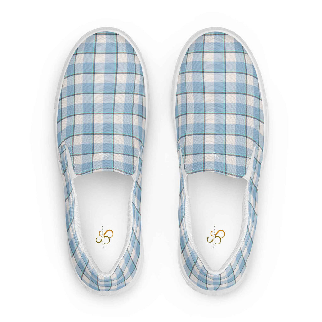 Men’s Slip-On Canvas Shoes Pink Cloud and Blue Lagoon Plaid 13 - Scottish Squares