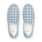 Men’s Slip-On Canvas Shoes Pink Cloud and Blue Lagoon Plaid 13 - Scottish Squares