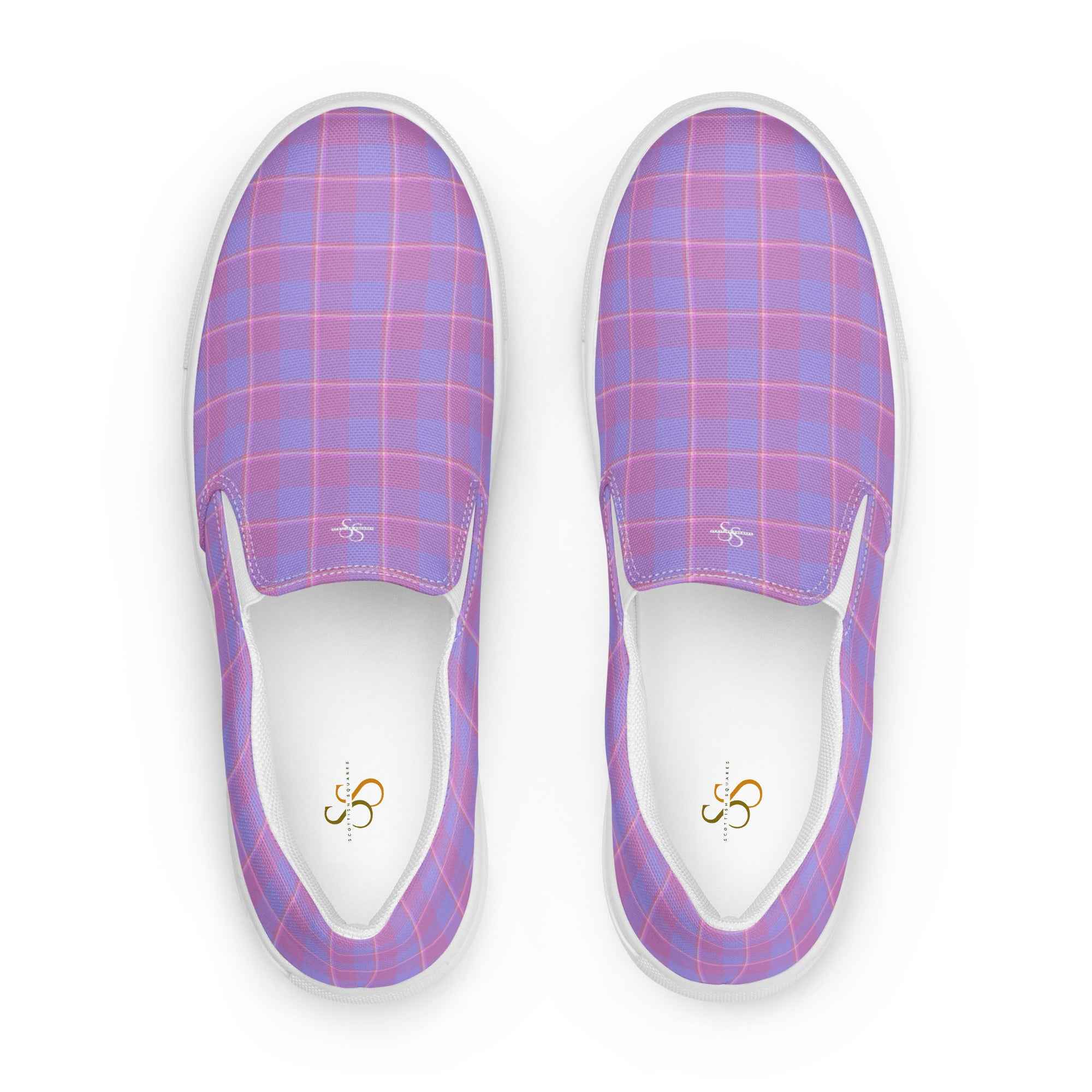 Men’s Slip-On Canvas Shoes Viola and Dull Lavender Plaid 13 - Scottish Squares