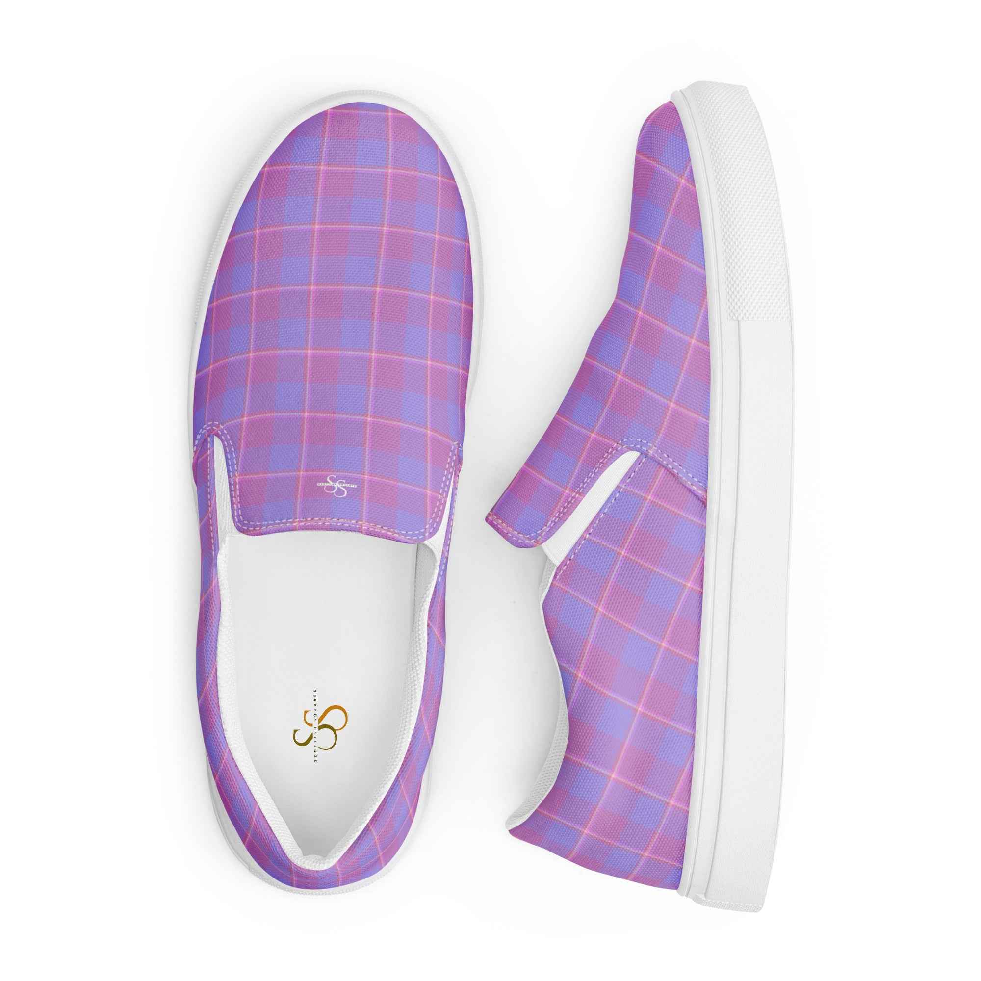Men’s Slip-On Canvas Shoes Viola and Dull Lavender Plaid - Scottish Squares